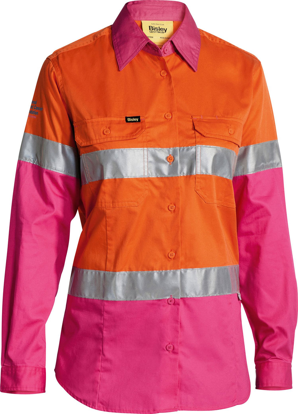 Women's Taped Hi Vis Cool Lightweight Drill Shirt - Orange/Pink