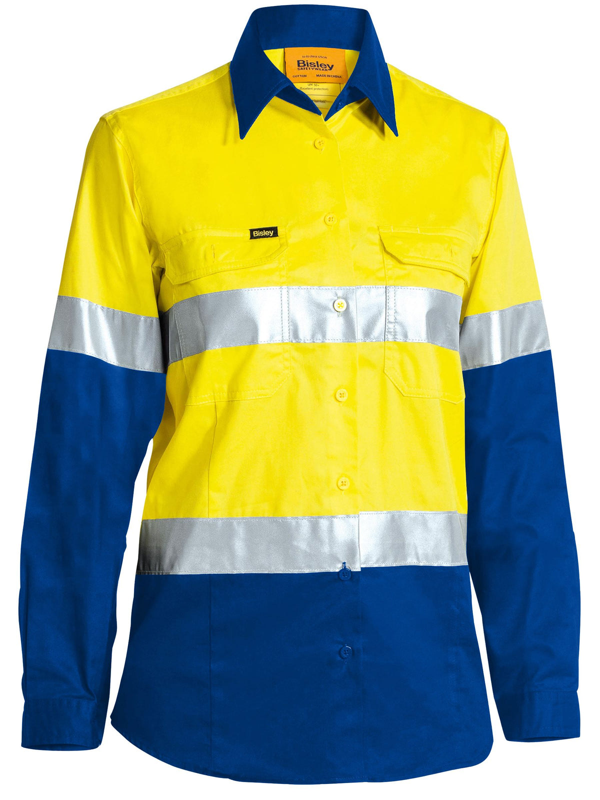 Women's Taped Hi Vis Cool Lightweight Drill Shirt - Yellow/Royal