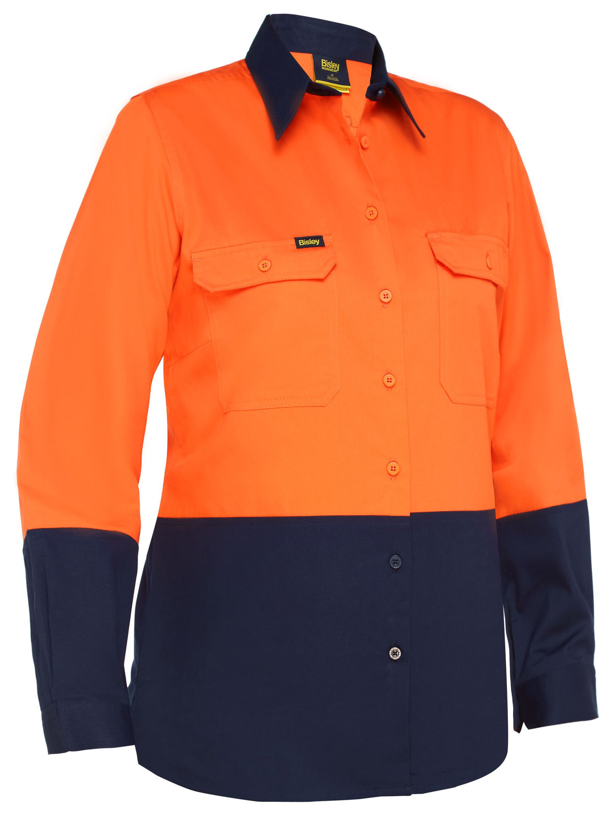 Women's Cool Lightweight Hi Vis Drill Shirt - Orange/Navy