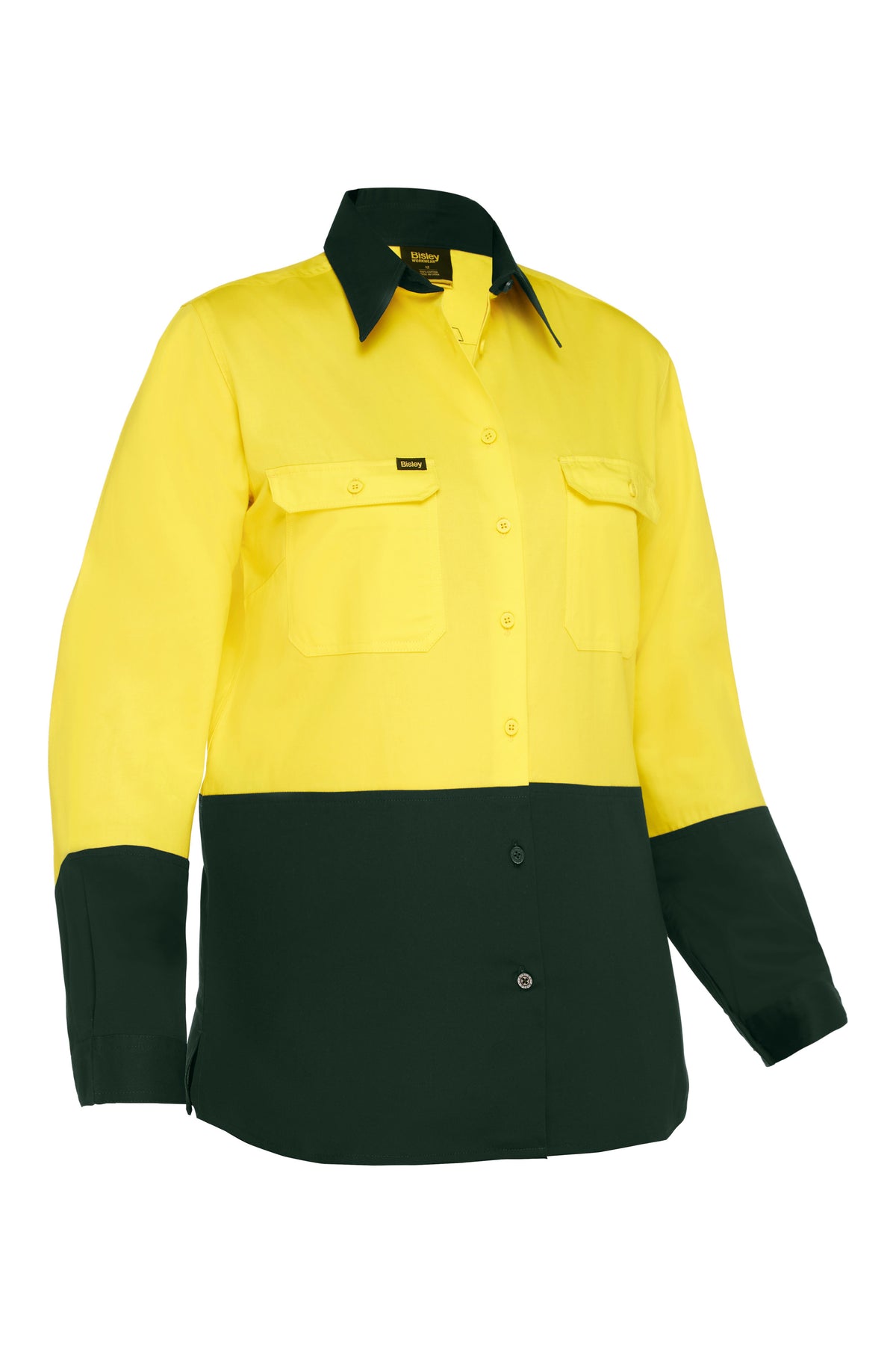 Women's Cool Lightweight Hi Vis Drill Shirt - Yellow/Bottle
