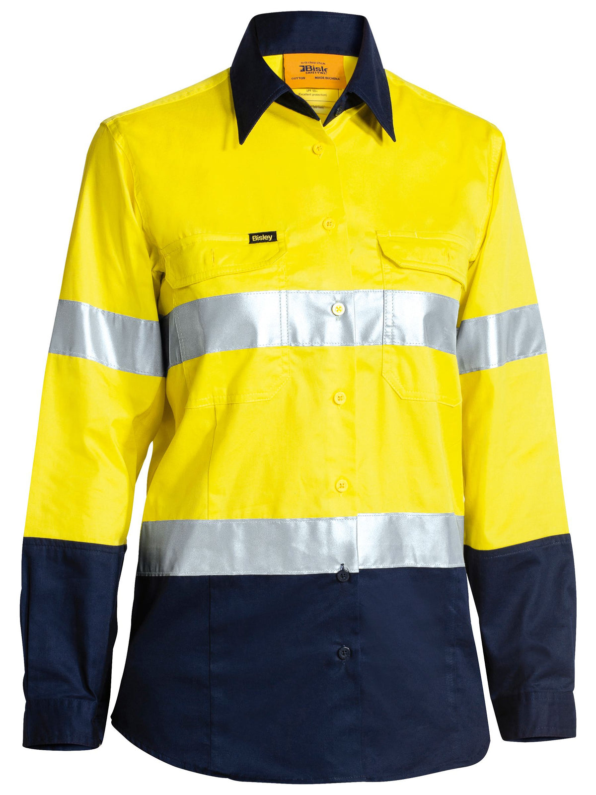 Women's Taped Hi Vis Cool Lightweight Drill Shirt - Yellow/Navy