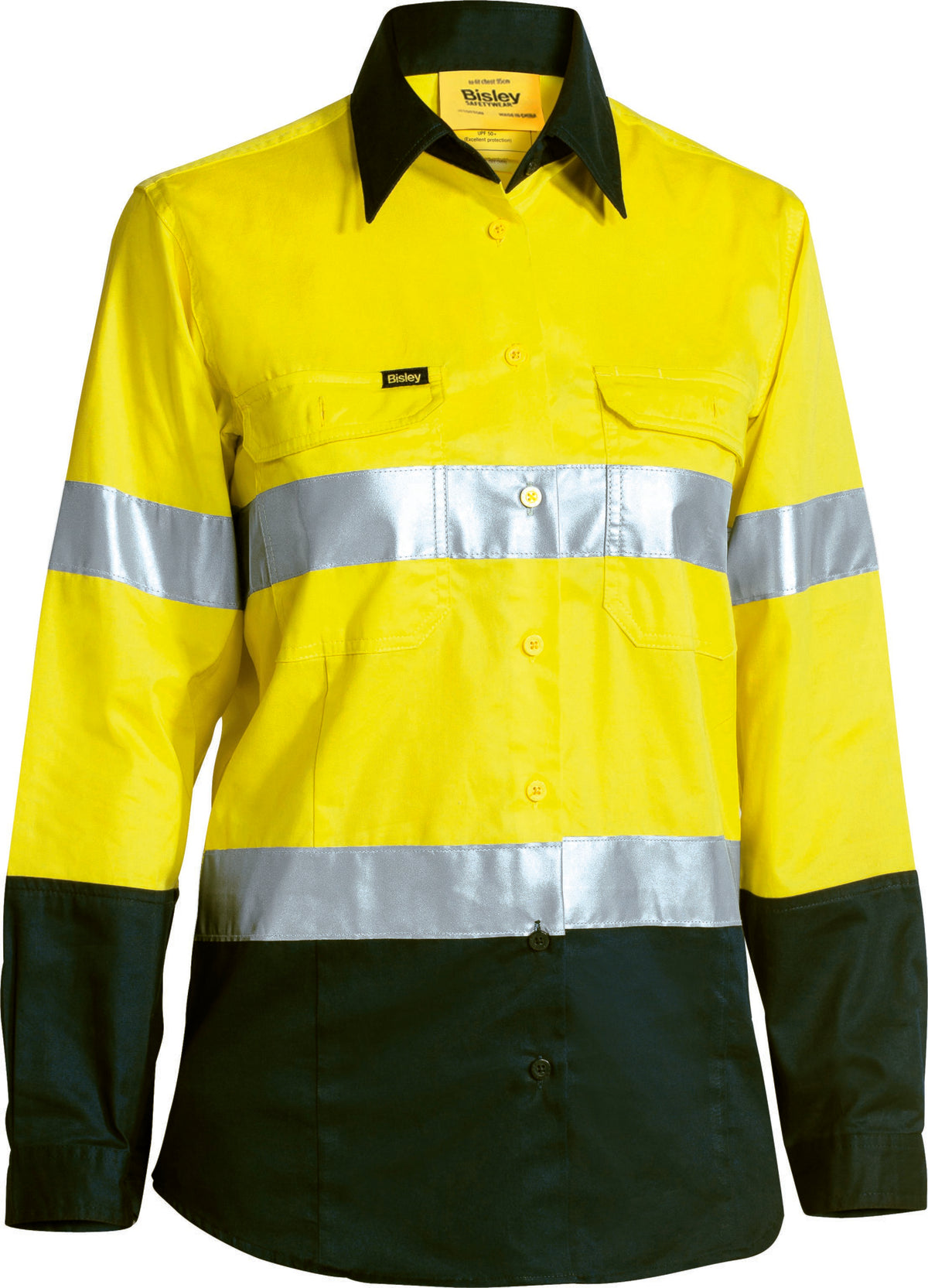 Women's Taped Hi Vis Cool Lightweight Drill Shirt - Yellow/Bottle