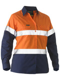 Recycle Women's Taped Two Tone Hi Vis Drill Shirt - Orange/Navy