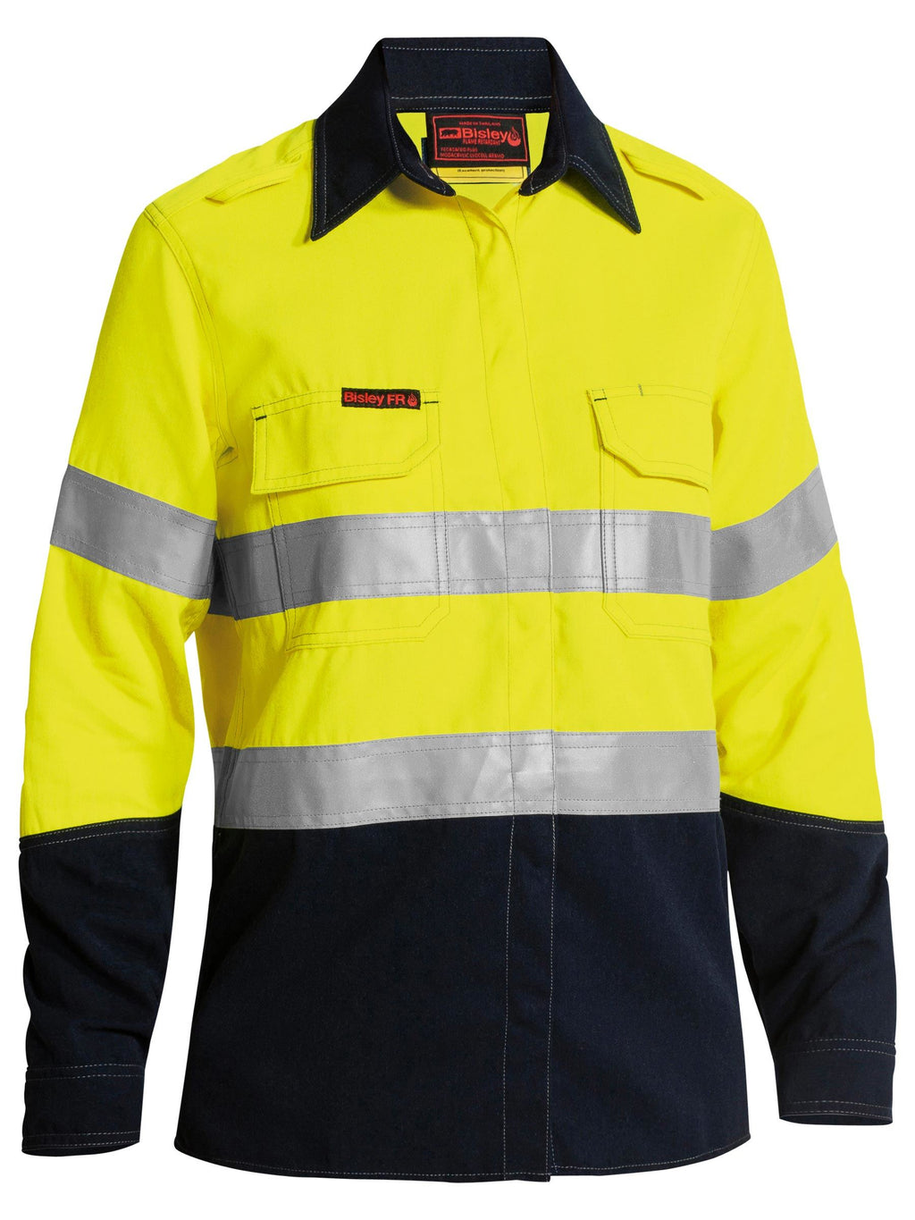 TenCate Tecasafe® Plus 700 Women's Taped Hi Vis FR Vented Shirt - Yellow/Navy