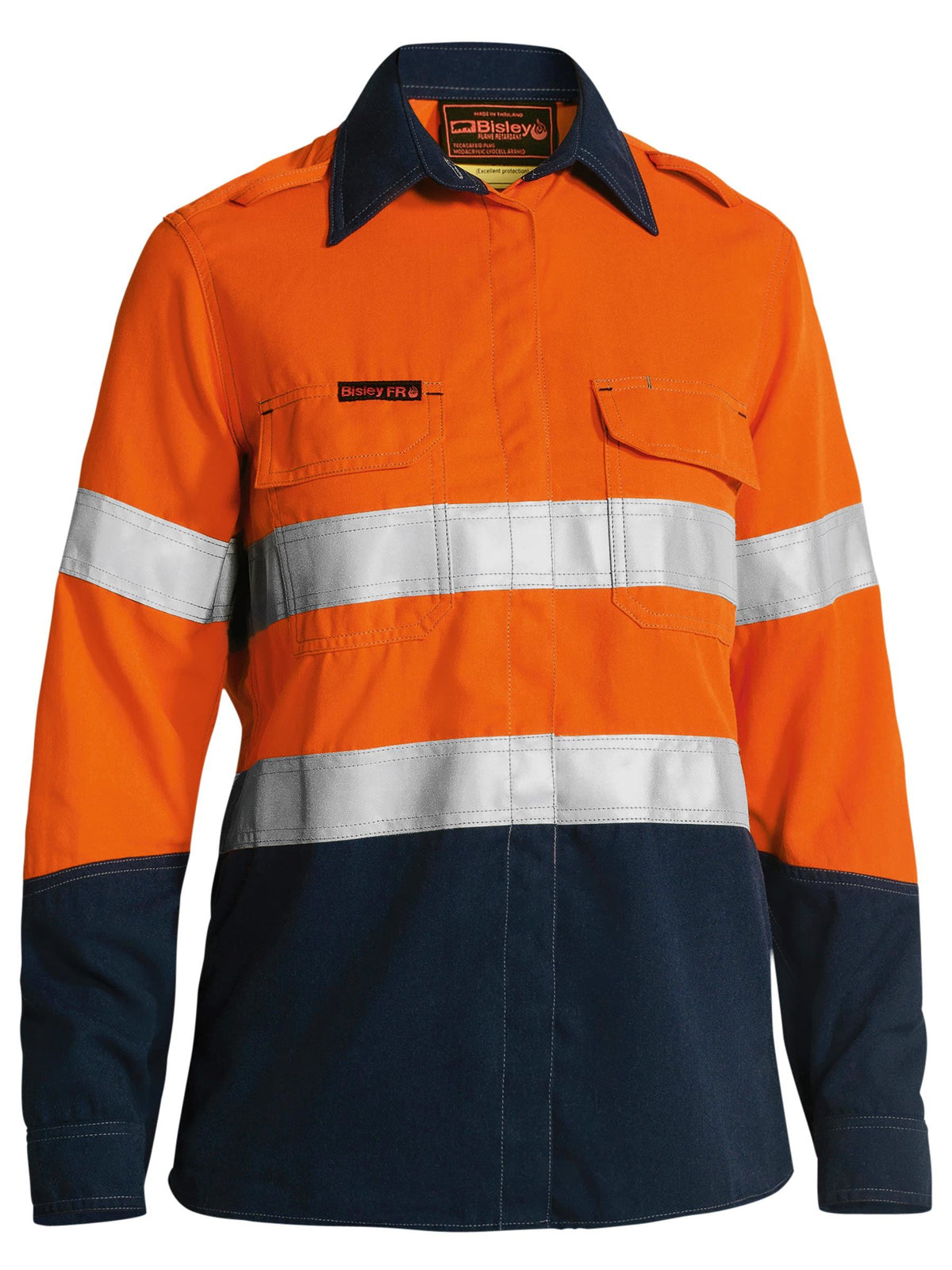 TenCate Tecasafe® Plus 700 Women's Taped Hi Vis FR Vented Shirt - Orange/Navy