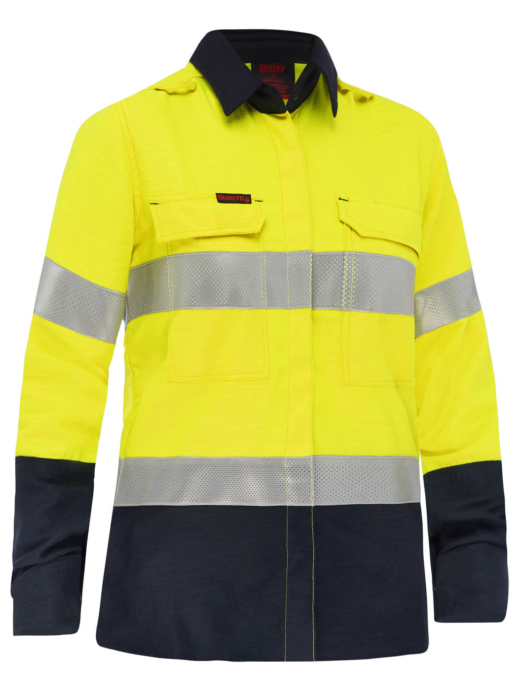 Apex 185 Women's Taped Hi Vis FR Vented Shirt - Yellow/Navy