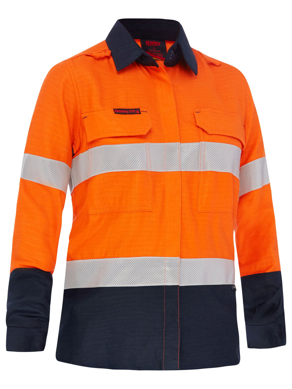 Apex 185 Women's Taped Hi Vis FR Vented Shirt - Orange/Navy