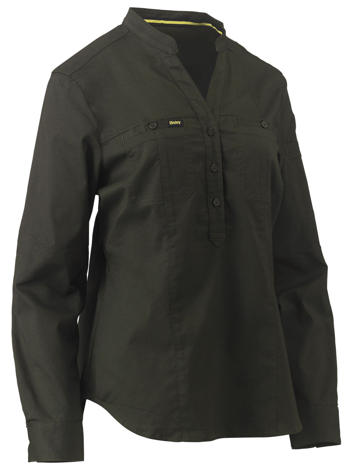Women's Stretch V-Neck Closed Front Shirt - Olive