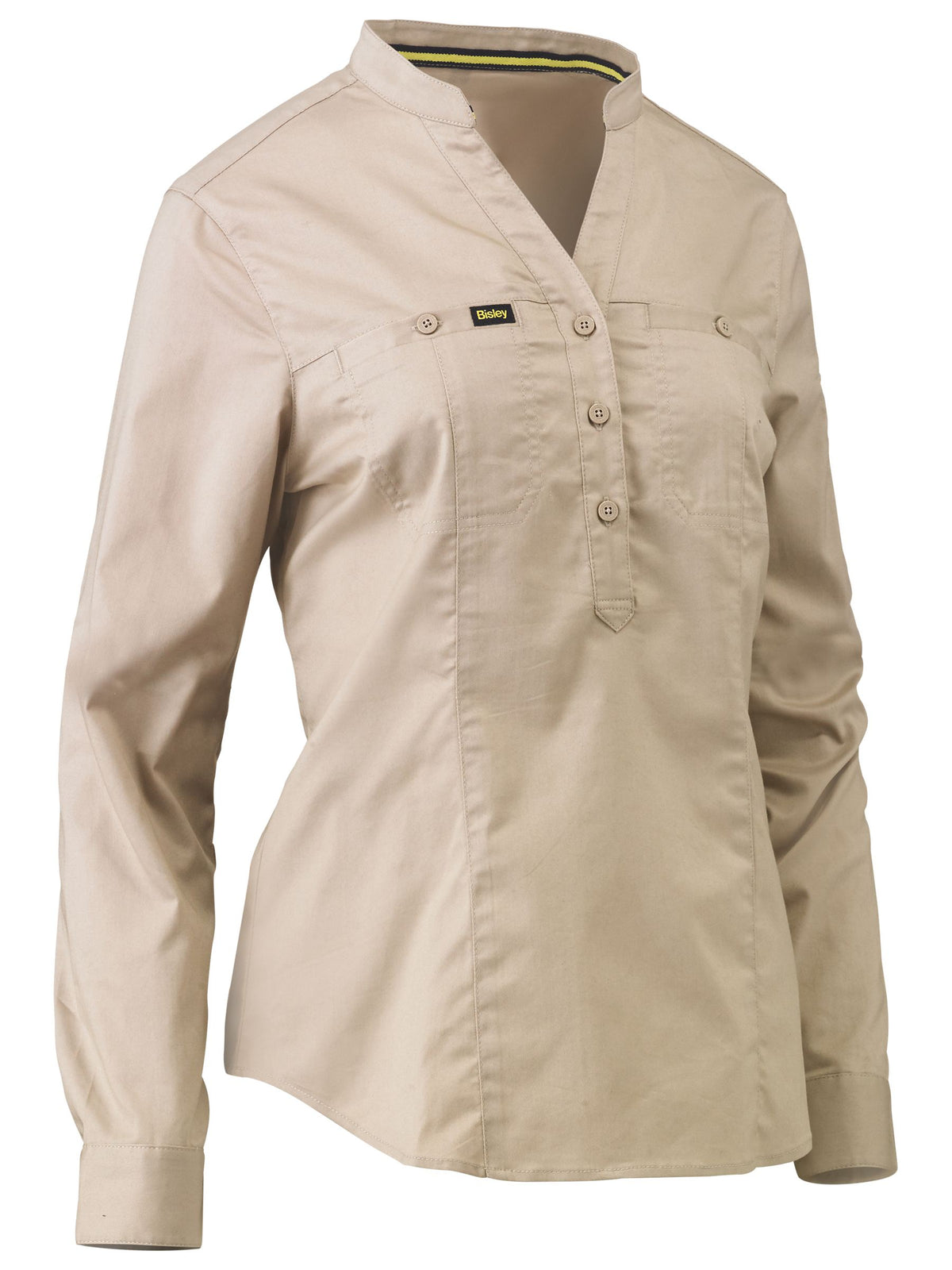 Women's Stretch V-Neck Closed Front Shirt - Stone