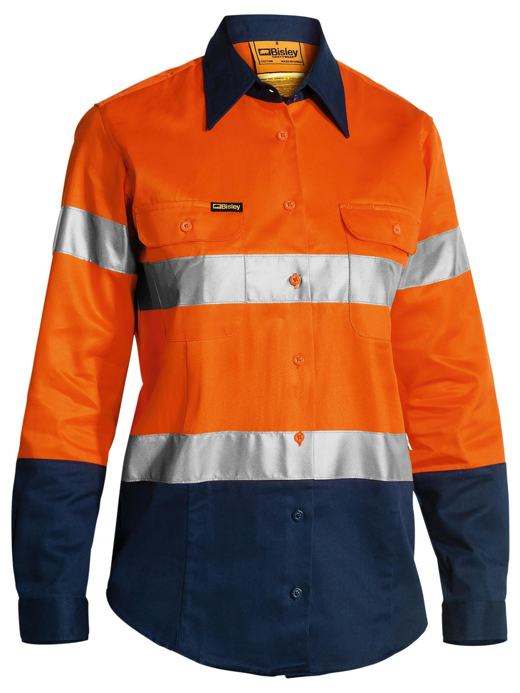 Women's Taped Hi Vis Drill Shirt - Orange/Navy
