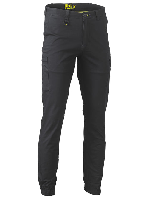 Stretch Cotton Drill Cargo Cuffed Pants - Black
