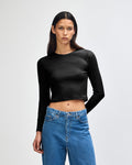 American Apparel Baby Rib Women's LS Crop Fitted T-Shirt - Black