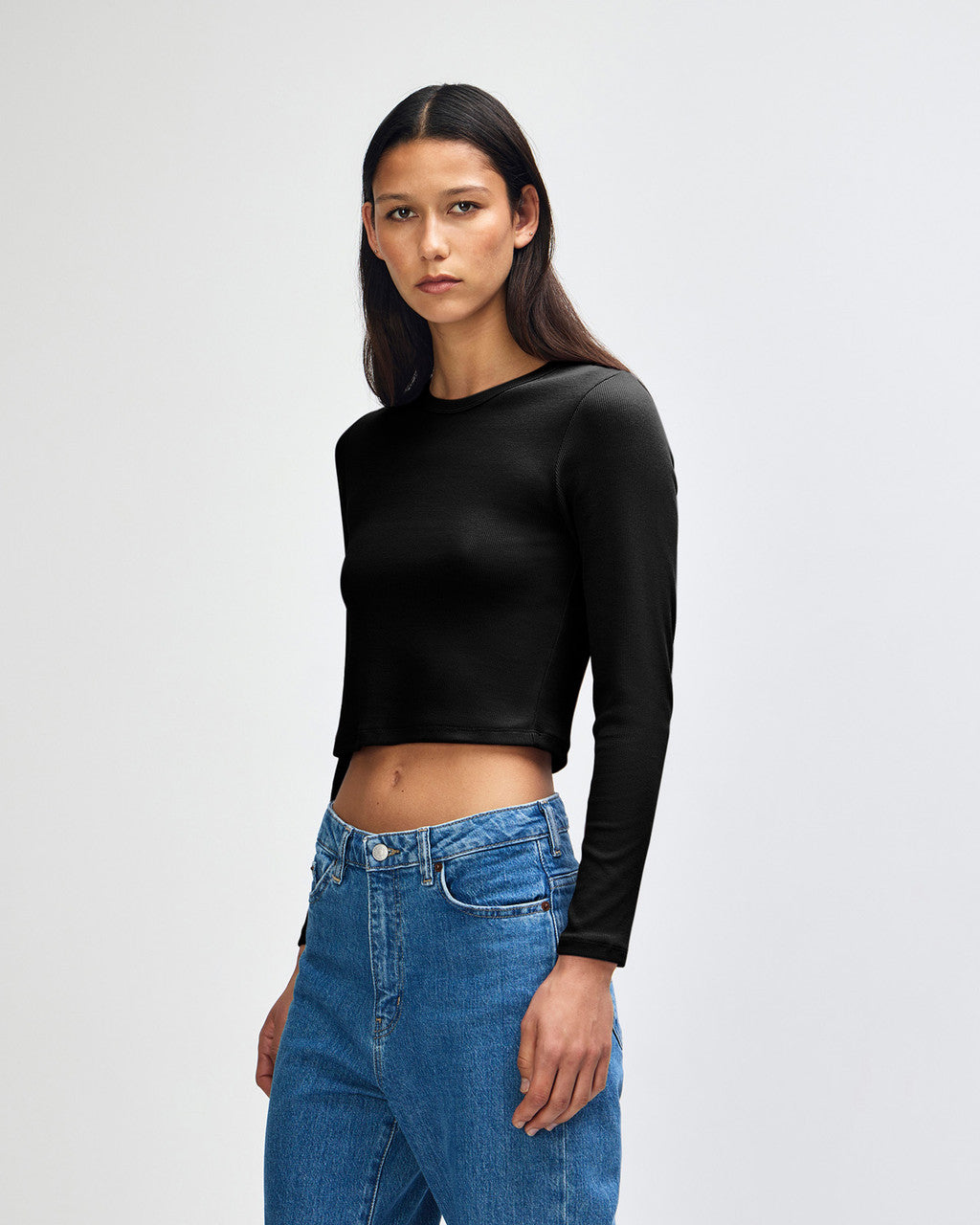 American Apparel Baby Rib Women's LS Crop Fitted T-Shirt