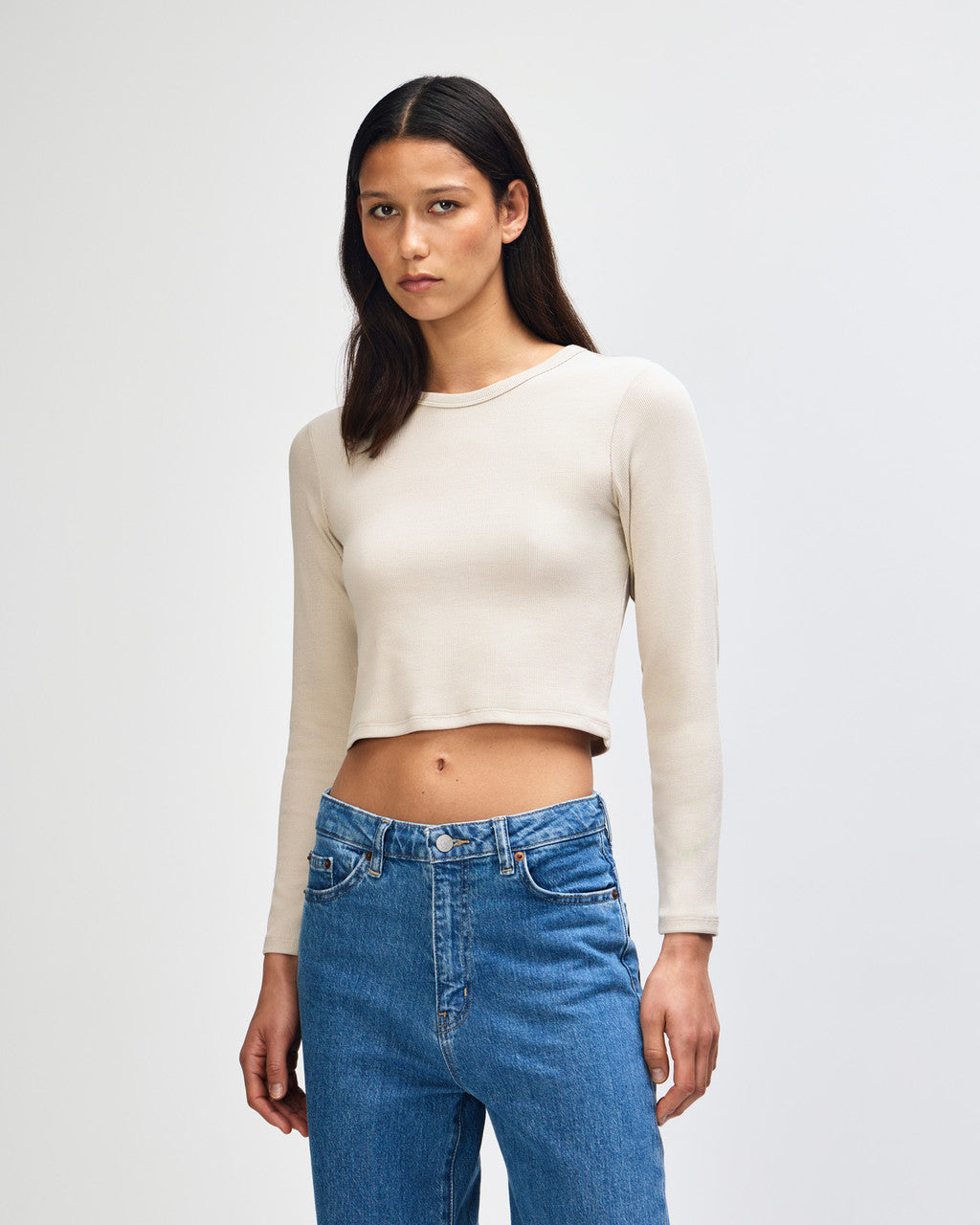 American Apparel Baby Rib Women's LS Crop Fitted T-Shirt