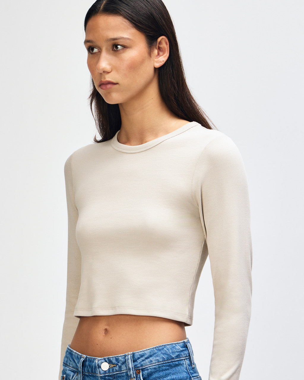 American Apparel Baby Rib Women's LS Crop Fitted T-Shirt