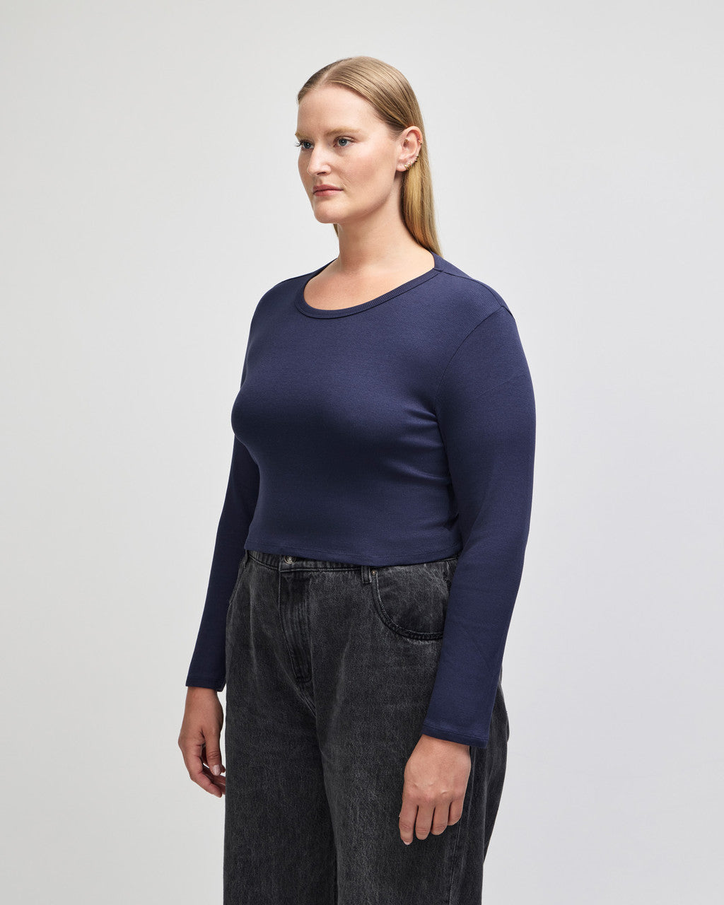 American Apparel Baby Rib Women's LS Crop Fitted T-Shirt