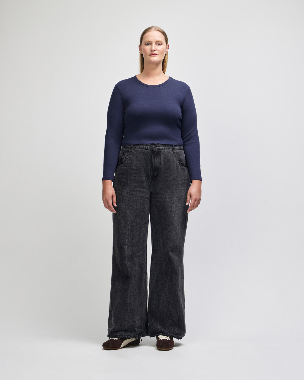 American Apparel Baby Rib Women's LS Crop Fitted T-Shirt