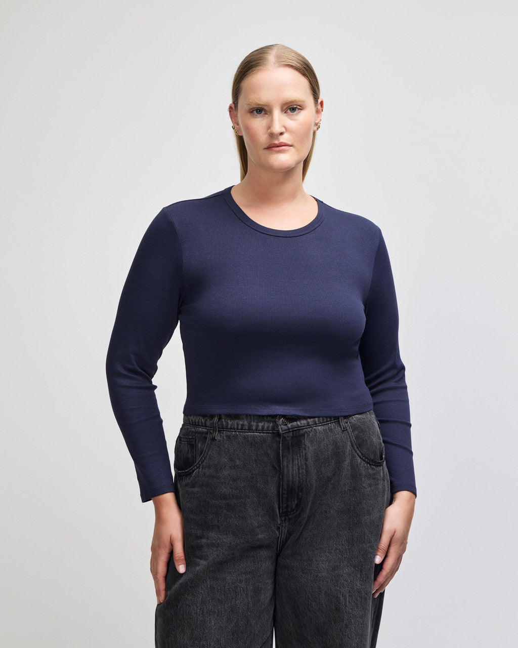 American Apparel Baby Rib Women's LS Crop Fitted T-Shirt
