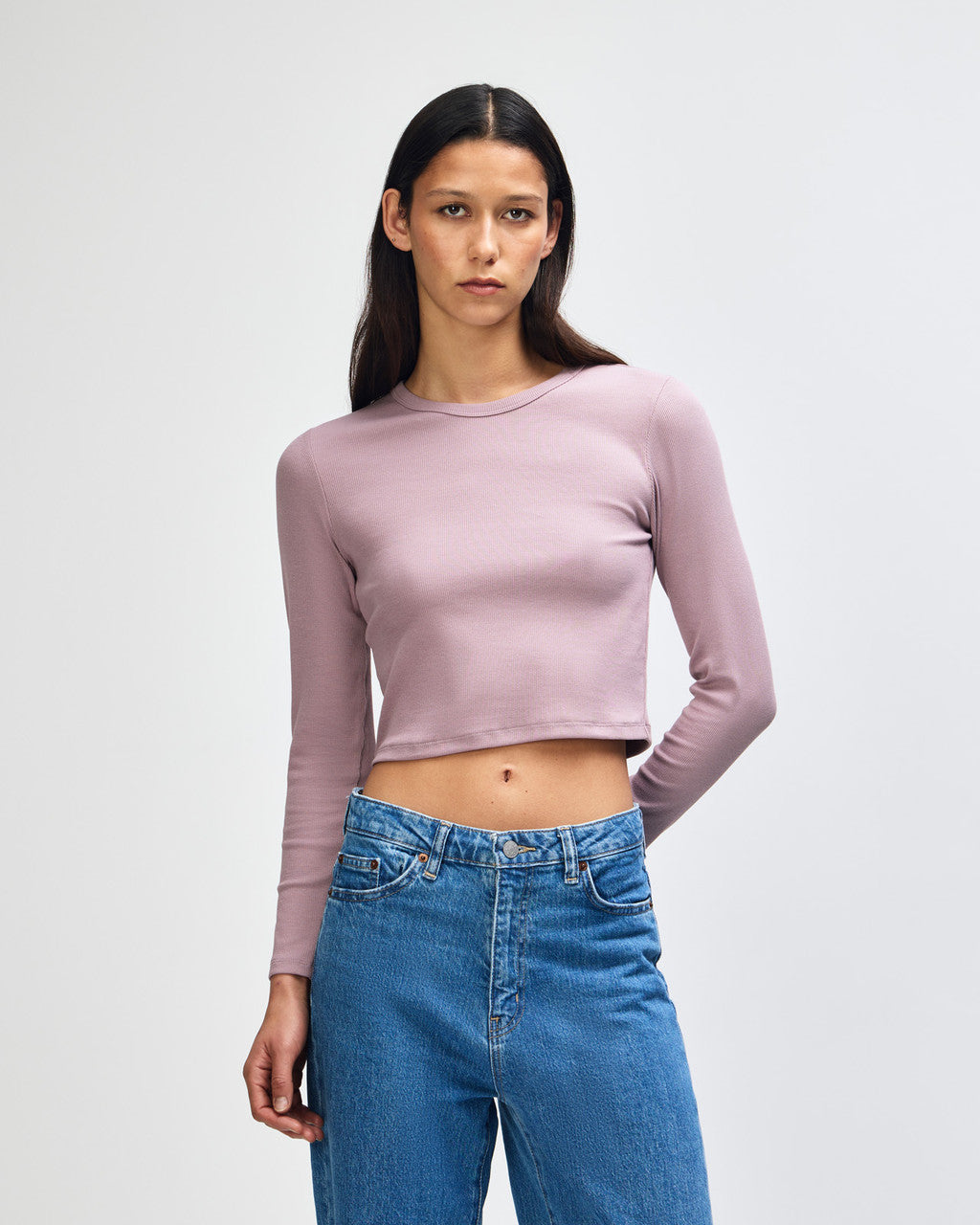 American Apparel Baby Rib Women's LS Crop Fitted T-Shirt - Smokey Violet