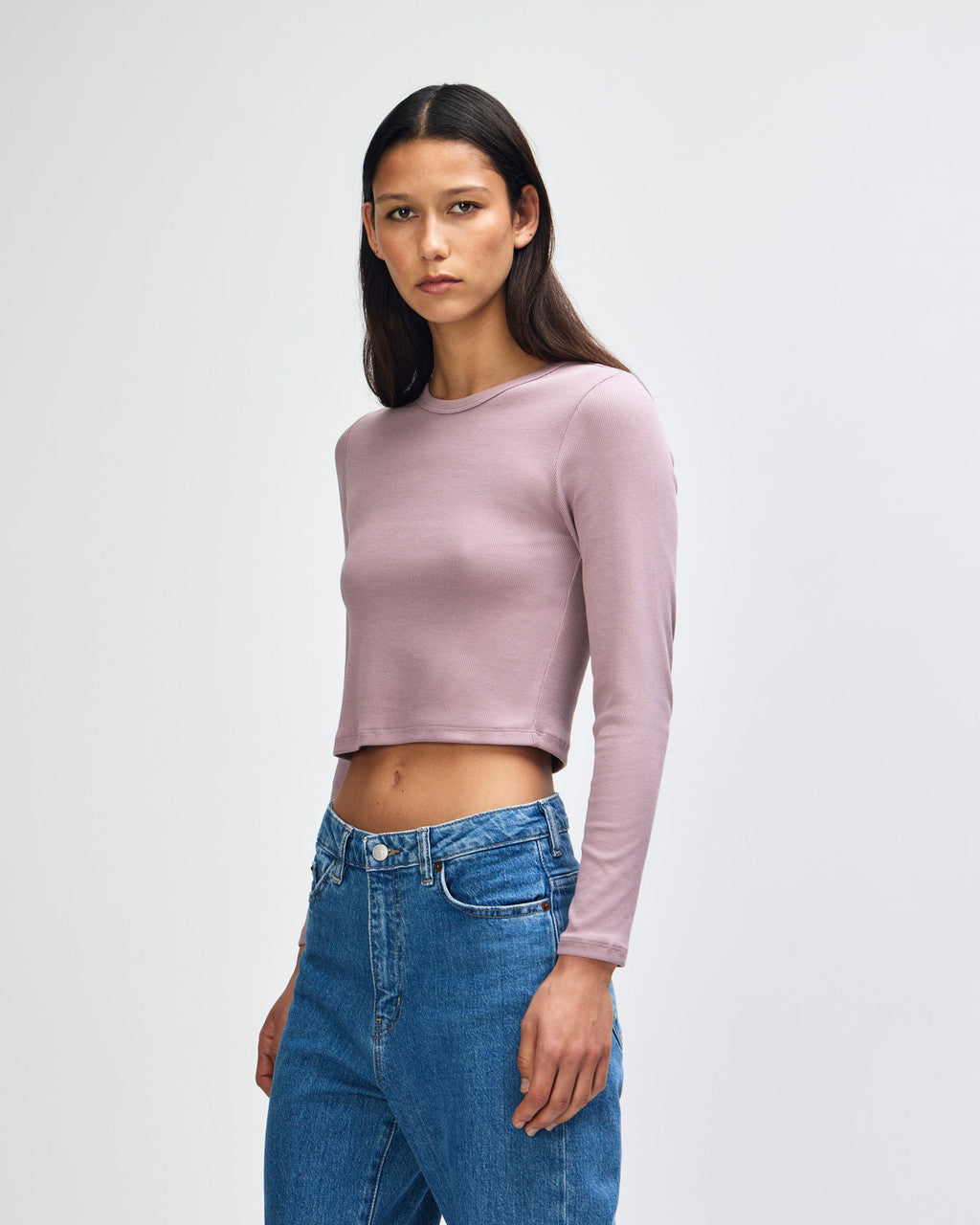 American Apparel Baby Rib Women's LS Crop Fitted T-Shirt