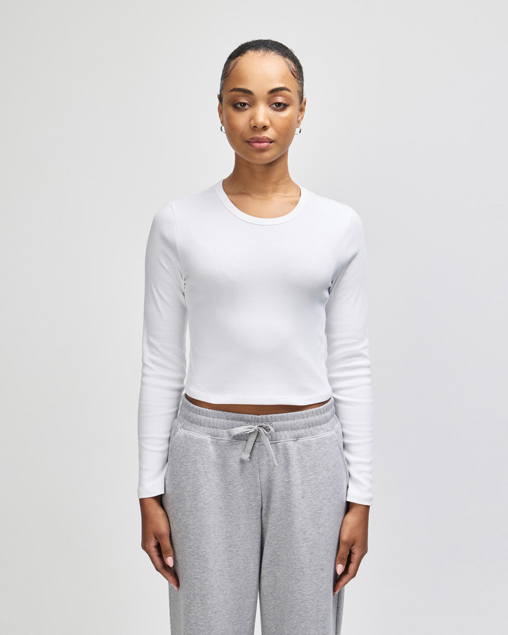 American Apparel Baby Rib Women's LS Crop Fitted T-Shirt - White