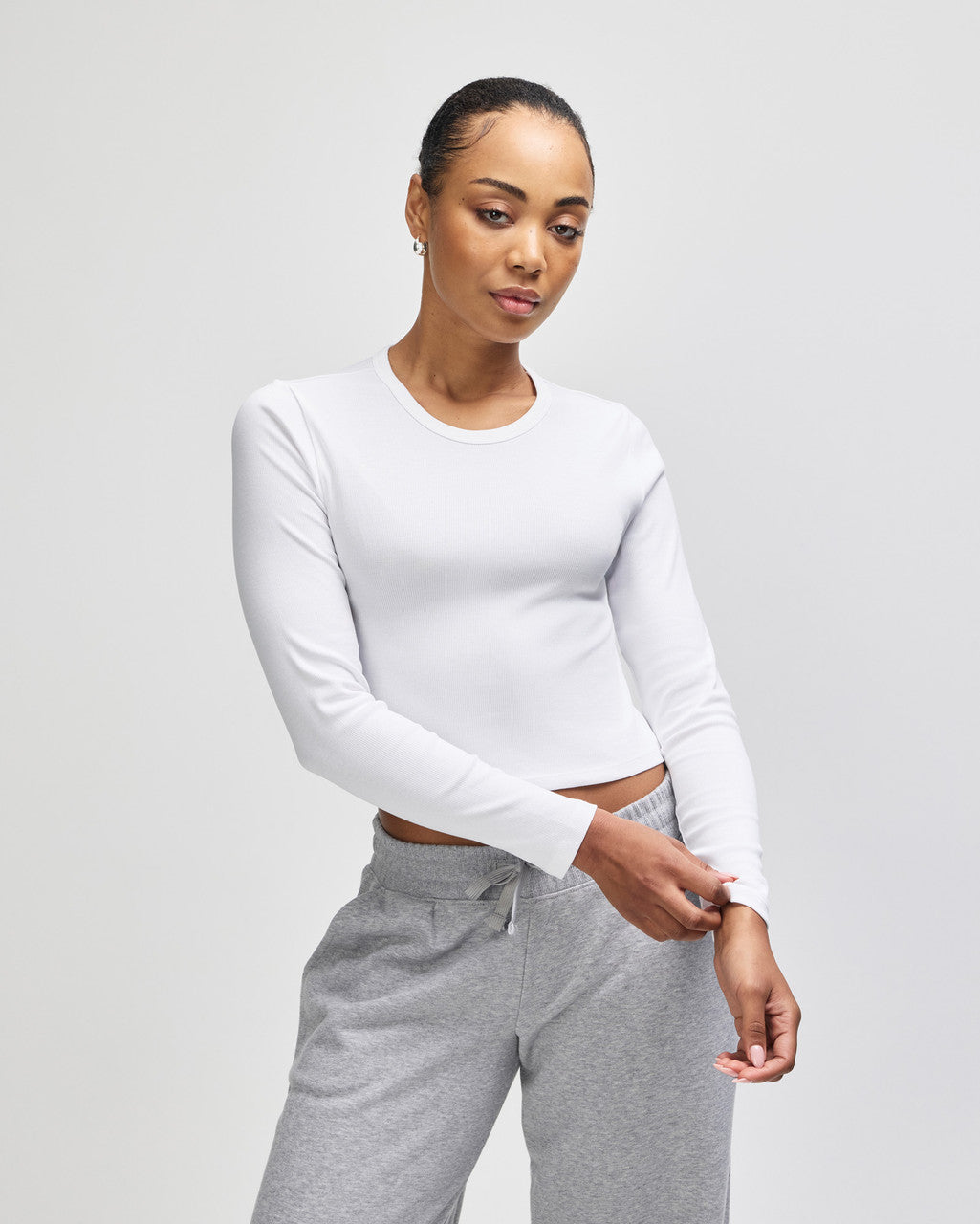 American Apparel Baby Rib Women's LS Crop Fitted T-Shirt
