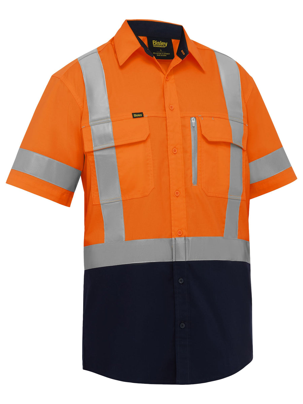 X Taped Hi Vis Stretch Cotton Shirt - Orange/Navy