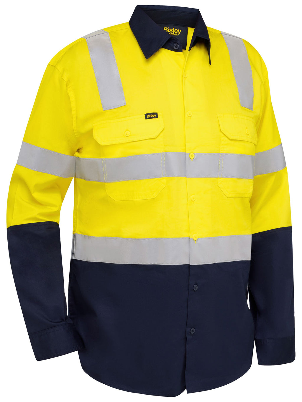 Taped Hi Vis Cool Lightweight Shirt with Shoulder Tape - Yellow/Navy