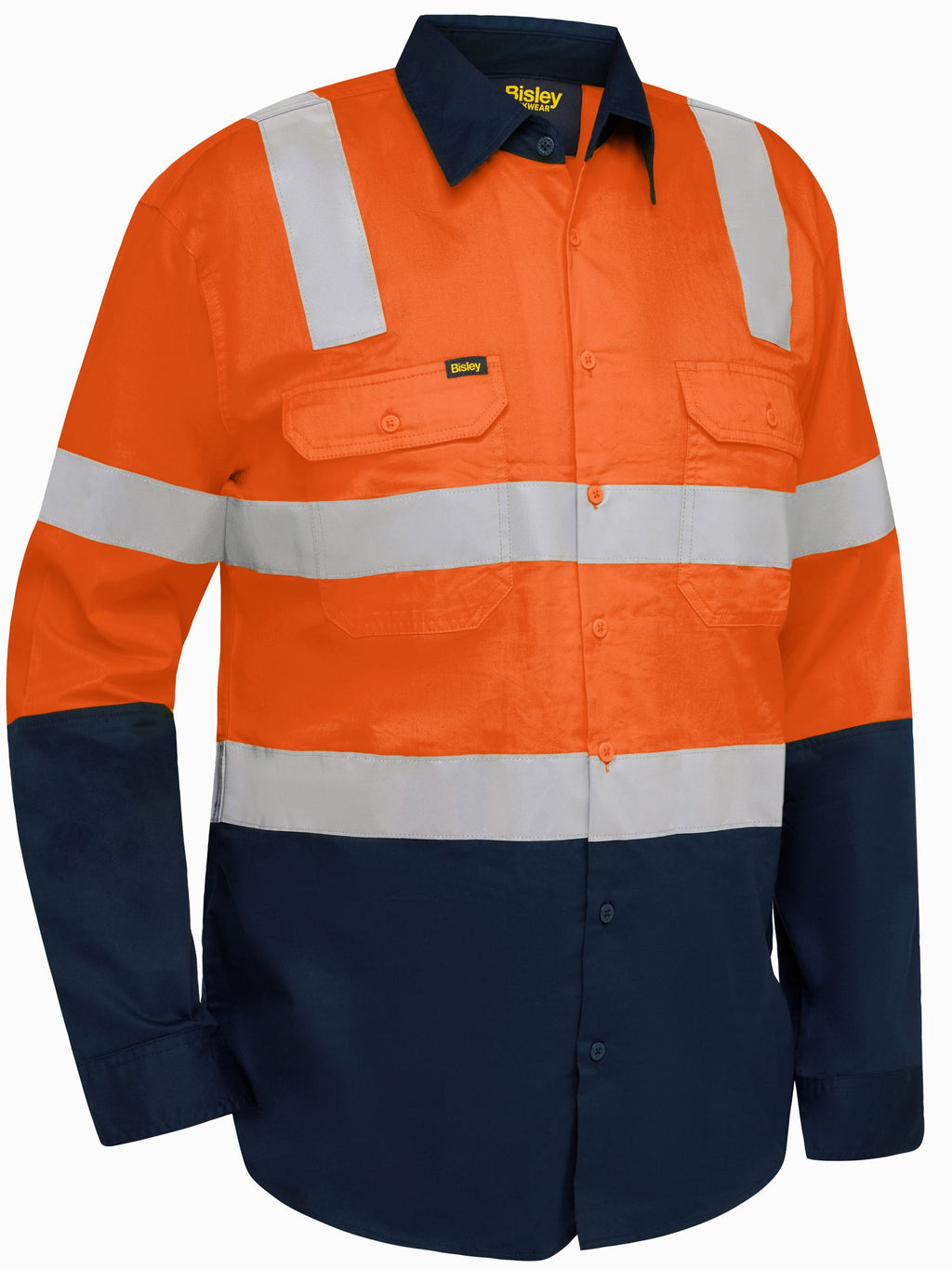Taped Hi Vis Cool Lightweight Shirt with Shoulder Tape - Orange/Navy