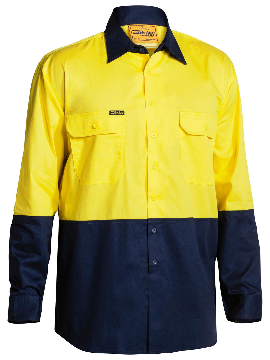 Hi Vis Cool Lightweight Drill Shirt - Yellow/Navy