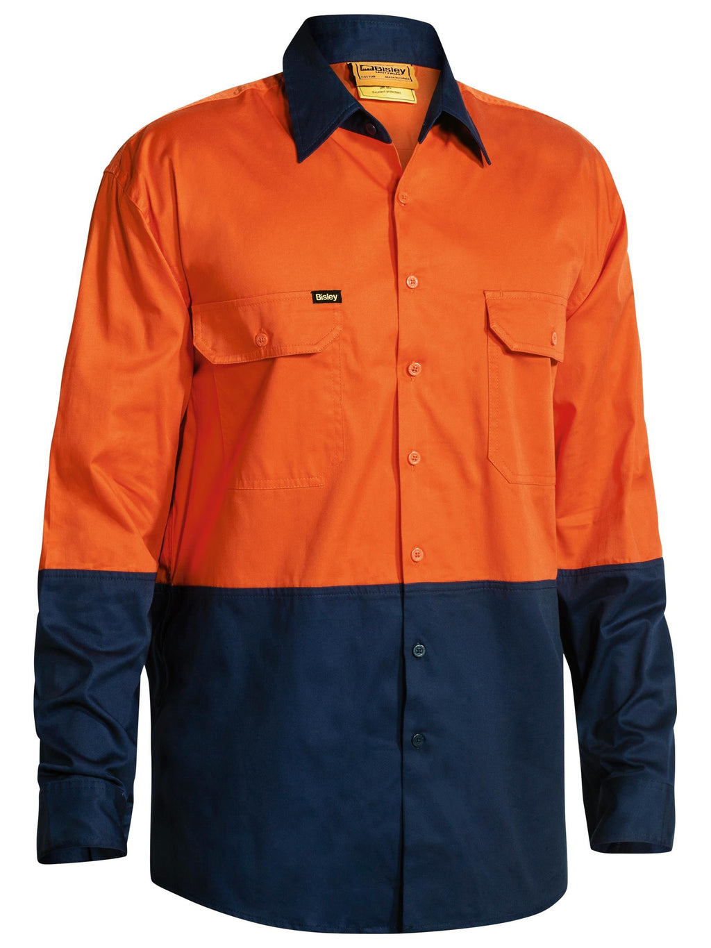 Hi Vis Cool Lightweight Drill Shirt - Orange/Navy