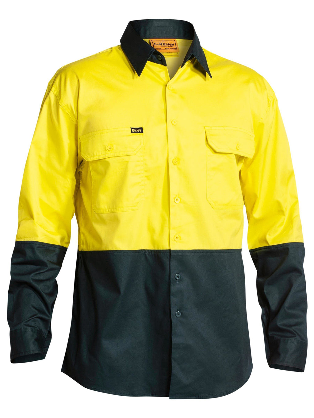 Hi Vis Cool Lightweight Drill Shirt - Yellow/Bottle