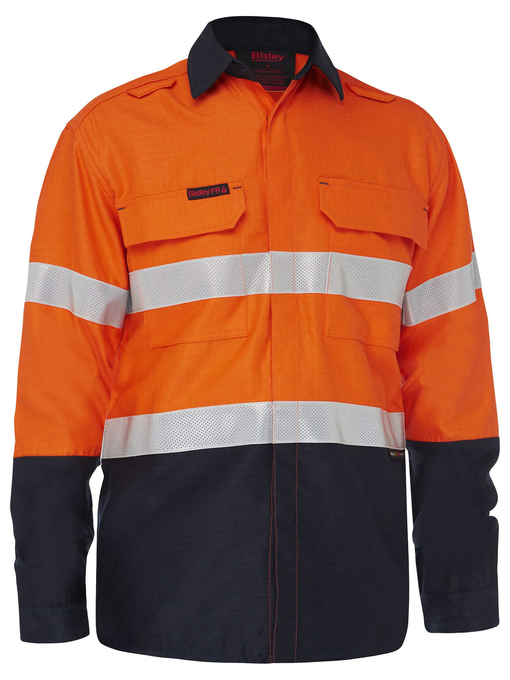 Apex 185 Taped Hi Vis FR Ripstop Vented Shirt - Orange/Navy