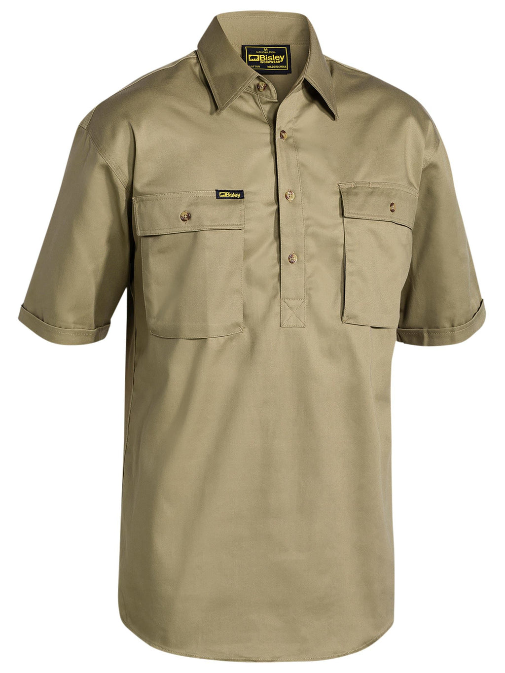 Closed Front Cotton Drill Shirt - Khaki