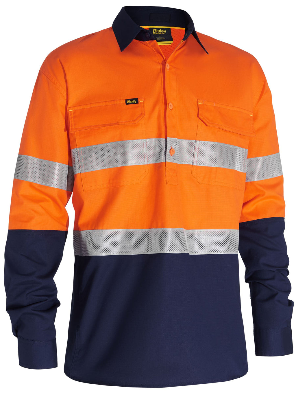 X Airflow™ Closed Front Taped Hi Vis Ripstop Shirt - Orange/Navy