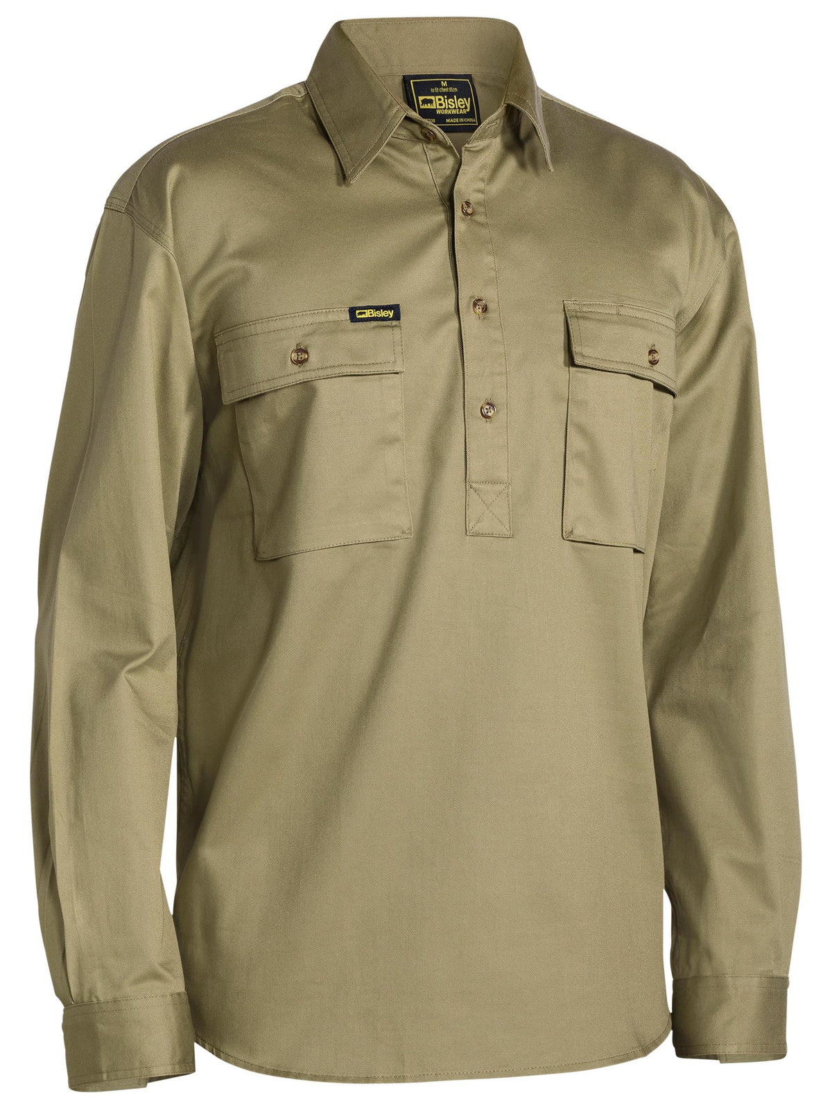 Closed Front Cotton Drill Shirt - Khaki