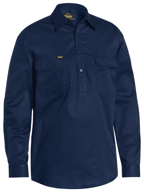 Closed Front Cool Lightweight Drill Shirt - Navy