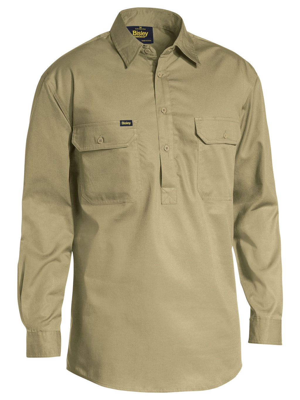 Closed Front Cool Lightweight Drill Shirt - Khaki
