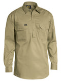 Closed Front Cool Lightweight Drill Shirt - Khaki