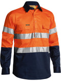 Taped Hi Vis Closed Front Drill Shirt - Orange/Navy