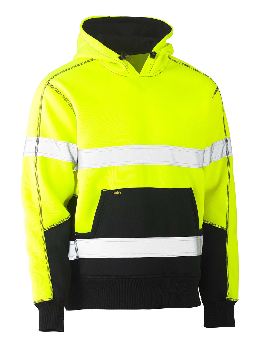 Taped Two Tone Fleece Hoodie Pullover - Yellow/Navy