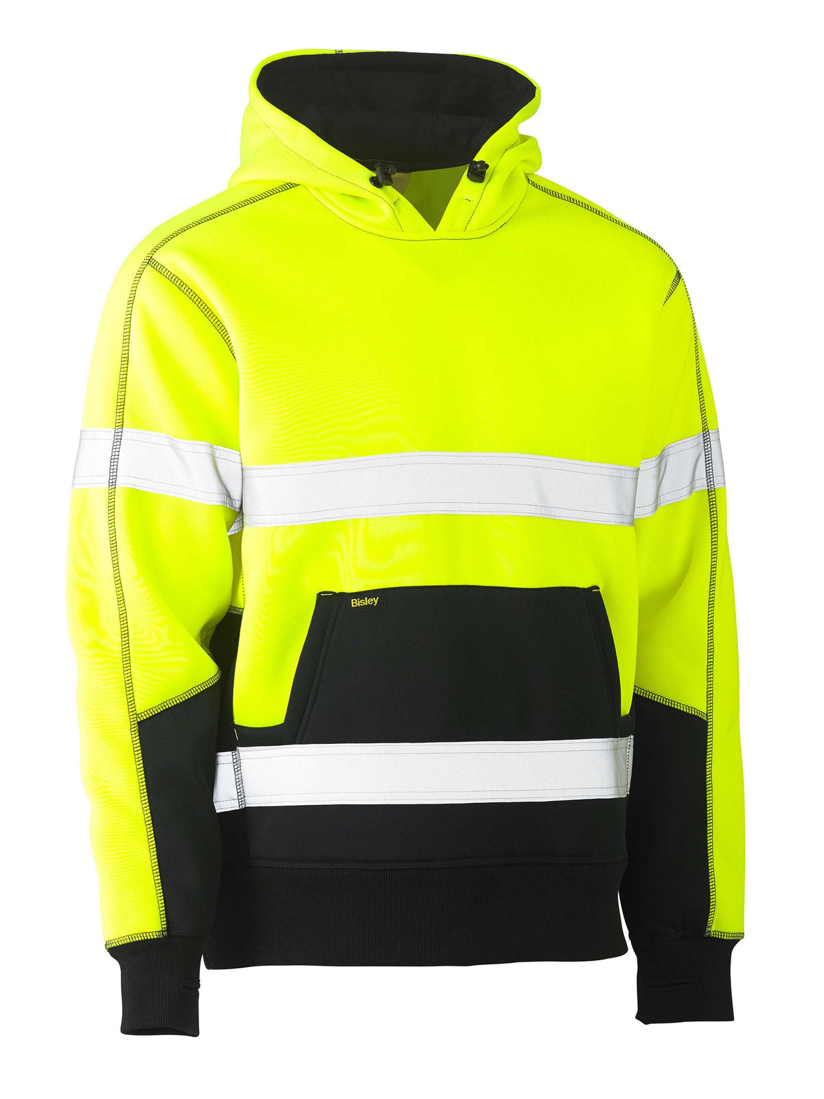 Taped Two Tone Fleece Hoodie Pullover - Yellow/Navy