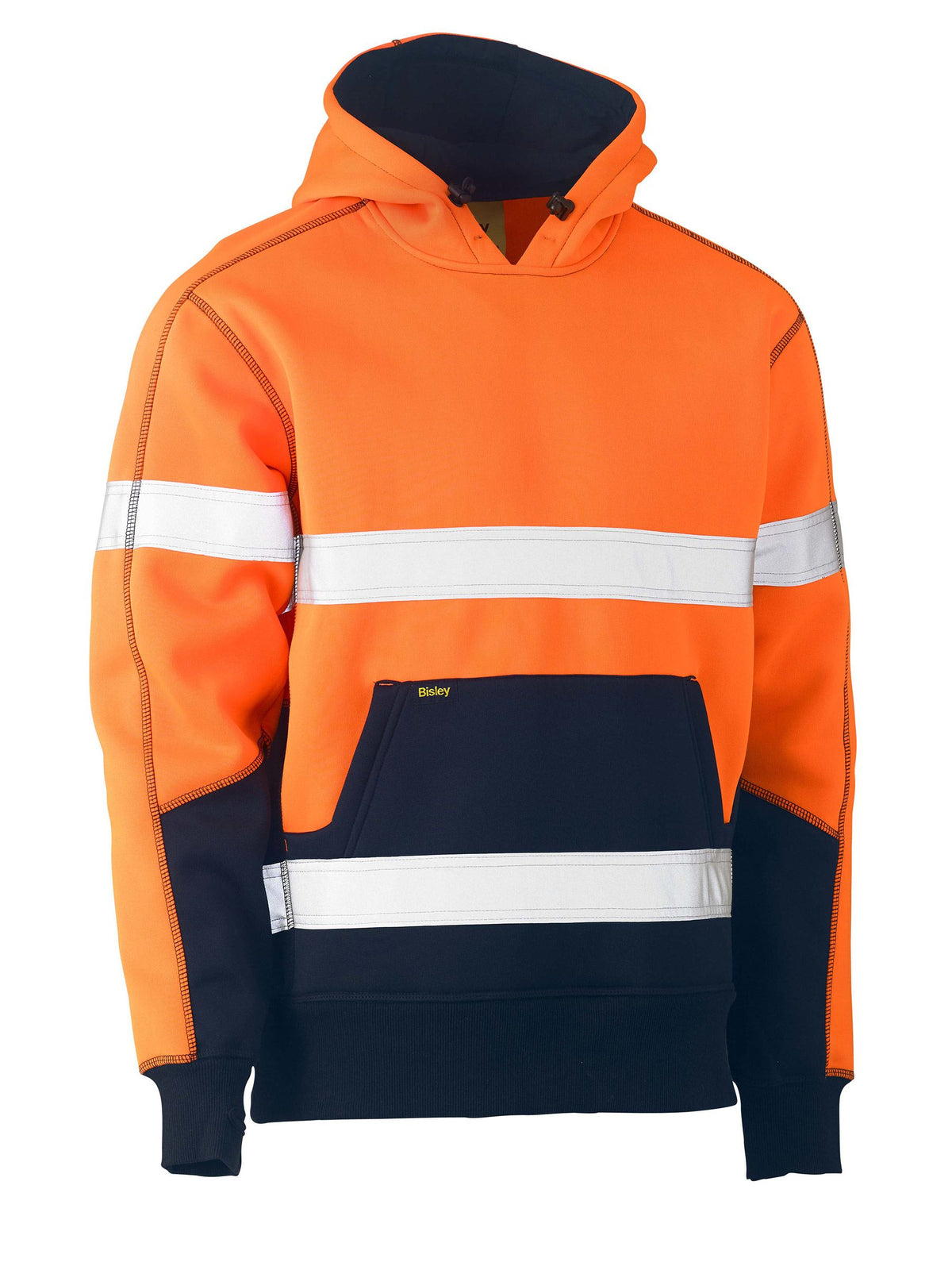 Taped Two Tone Fleece Hoodie Pullover - Orange/Navy
