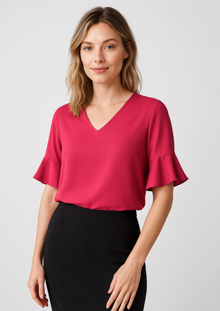 RB966LS Womens Aria Fluted Sleeve Blouse