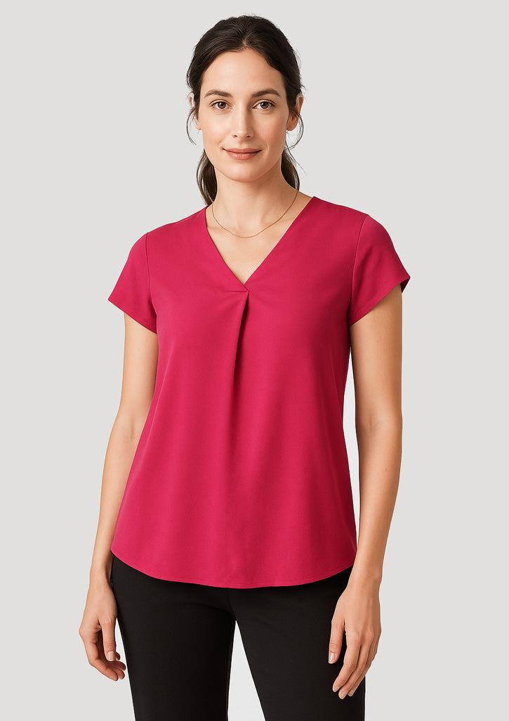 RB967LS Womens Kayla V-Neck Pleat Blouse