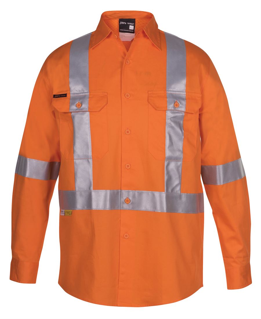 JB's Wear Hi Vis (D+N) L/S 150G Cross Back Tape Shirt 6DCBL