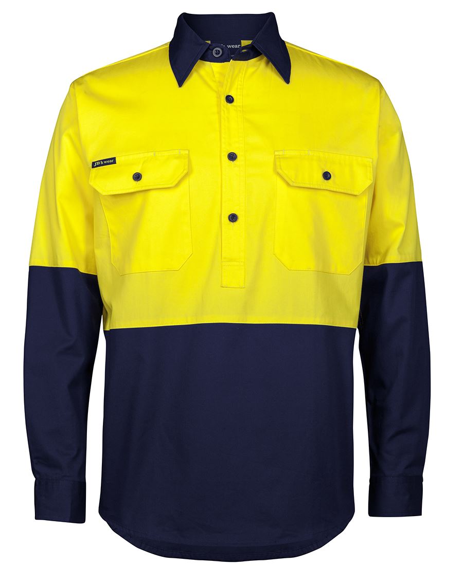 JB's Wear HI VIS CLOSE FRONT L/S 150G WORK SHIRT 6HVCS