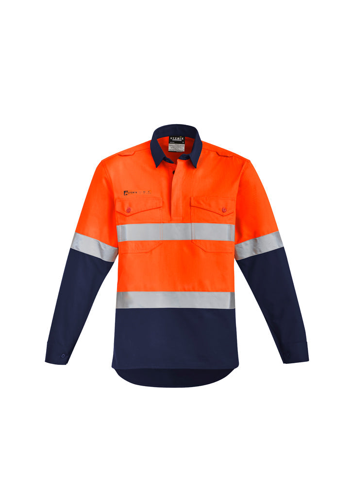 Syzmik Mens Orange Flame HRC 2 Hoop Taped Closed Front Spliced Shirt ZW143
