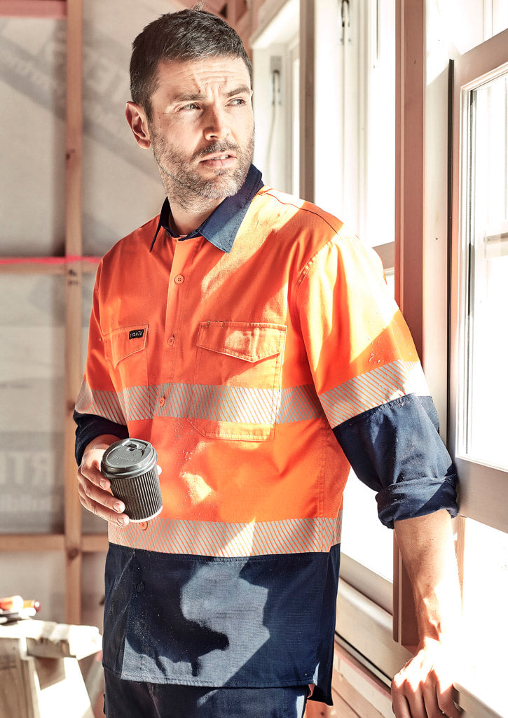 Syzmik Mens Rugged Cooling Hi Vis Segmented Tape L/S Shirt ZW229