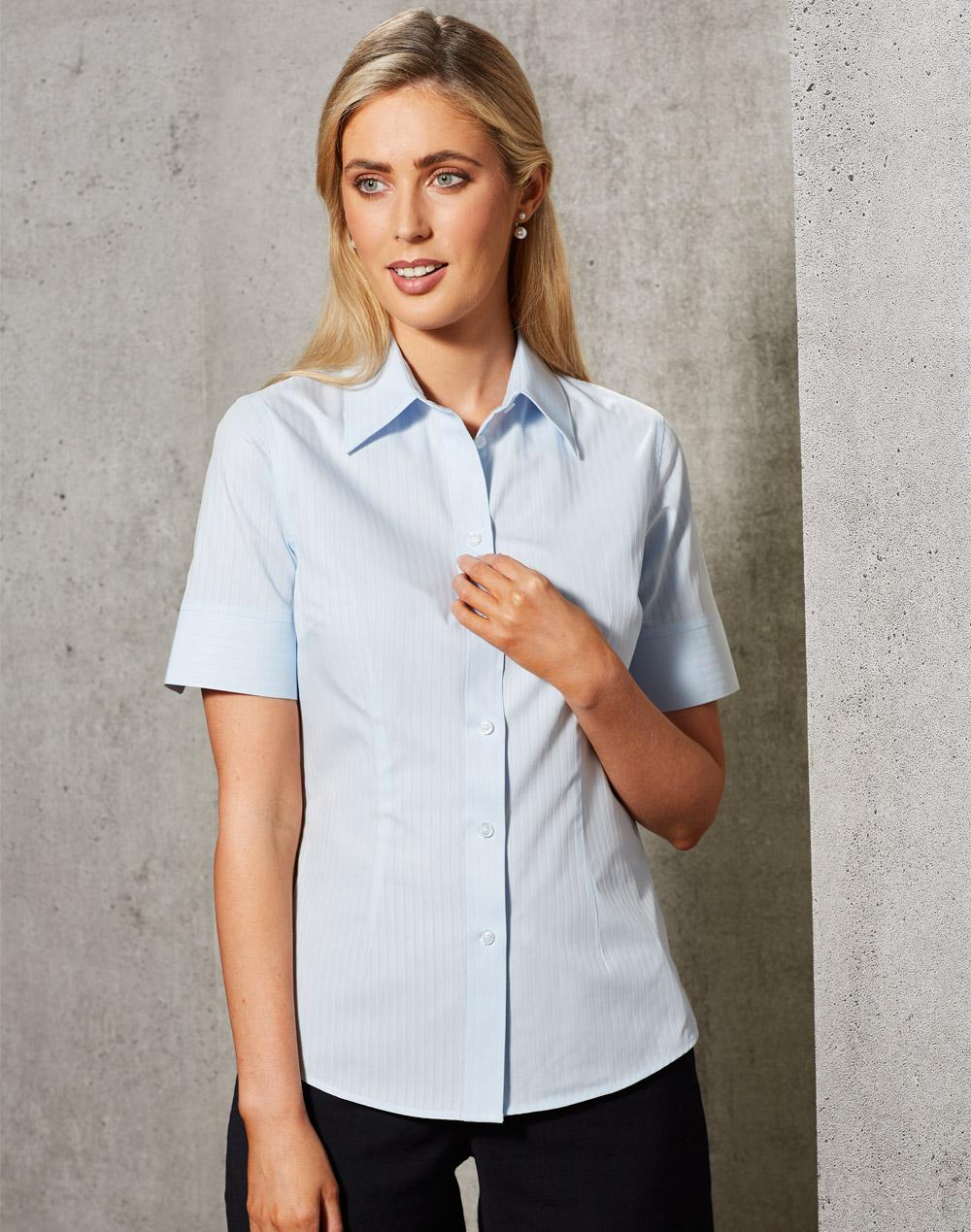 Benchmark M8100S Women's Self Stripe Short Sleeve Shirt